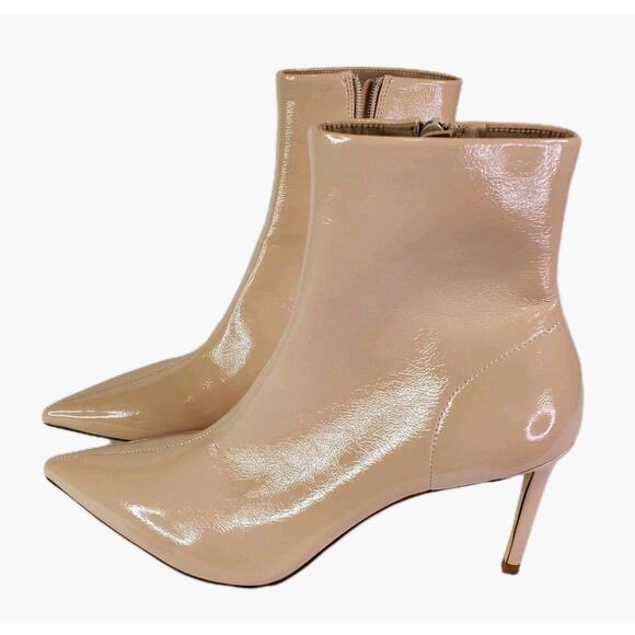 Jeffrey Campbell Nixie Pointed Toe Stiletto Ankle Boot Brown Women Sz 11 Patent - Picture 1 of 11